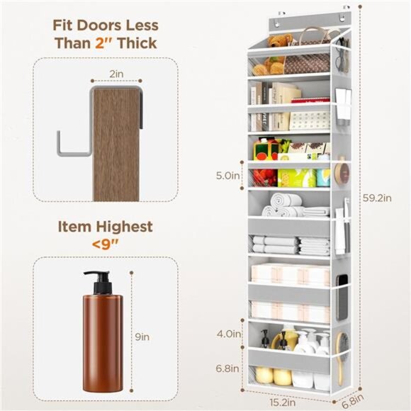 Over The Door Organizer Hanging Storage 6 Shelf Clear Pockets Closet Bathroom - Picture 3 of 7